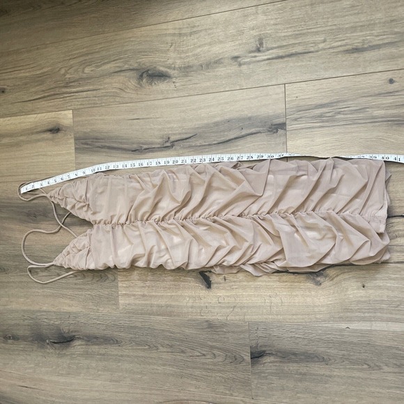 Michael Costello Revolve Fiji Midi Dress Size Small Taupe Bodycon Ruched Stretch - Picture 4 of 8